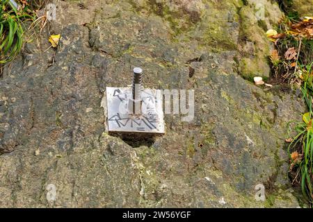 Dettaglio, fusibile di roccia, sul sentiero dell'asino per Drachenfels, Koenigswinter, Renania settentrionale-Vestfalia, Germania Foto Stock