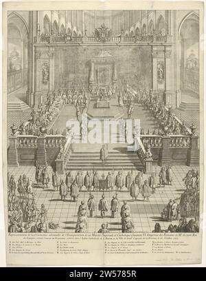 Inaugurazione dell'imperatore Carlo vi come Conte delle Fiandre a Gand, 1717, 1717 - 1719 cerimonia di inaugurazione dell'imperatore Carlo vi come Conte delle Fiandre nella Sint Bavokerk a Gand il 18 ottobre 1717. Nella didascalia la dichiarazione delle lettere A-V in francese. Incisione/incisione di carta di Bruxelles Sint-BaafskaNokt cerimonia di inaugurazione dell'imperatore Carlo vi come Conte delle Fiandre nella Sint Bavokerk a Gand il 18 ottobre 1717. Nella didascalia la dichiarazione delle lettere A-V in francese. Incisione/incisione di carta di Bruxelles Sint-Baafskaaviera Foto Stock