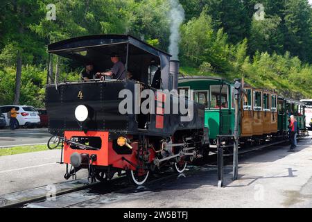 Achenseebahn, la più antica ferrovia a vapore a cremagliera d'Europa presso la fermata Seespitz, Achensee, Tirolo, Austria Foto Stock