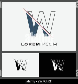 Icona del logo Letter W con linea tagliata al centro. Logo con monogramma W in alfabeto creativo. Modello di design icona della moda Illustrazione Vettoriale