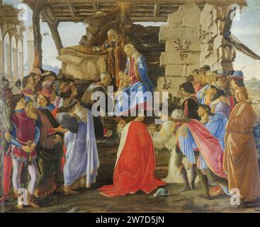 Sandro Botticelli (Alessandro Filipepi) Adorazione dei Magi o altare Zanobi, 1475, tempera su pannello di legno, Galleria degli Uffizi, Firenze, Italia Foto Stock