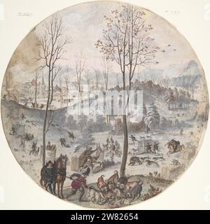 A Boar Hunt 1940 di Anonymous, fiammingo, XVII secolo Foto Stock