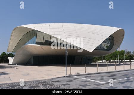 La facciata esterna del moderno Etihad Museum a Dubai, Emirati Arabi Uniti Foto Stock