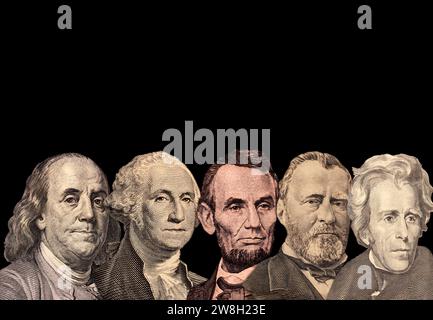 Stati Uniti Paper Currency 5 Presidenti. Foto Stock