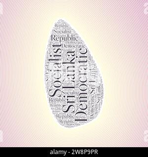 Forma dello Sri Lanka formata dal nome del paese in più lingue. Confine con lo Sri Lanka su un elegante sfondo sfumato a righe. Poster vibrante. Illustrazione Vettoriale
