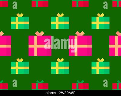 Confezioni regalo motivo senza cuciture. Scatole regalo natalizie con nastri colorati. Natale presenta il design per biglietti di auguri, carta da imballaggio, striscioni e promozioni Illustrazione Vettoriale