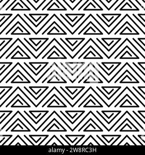 Pattern geometrico astratto senza cuciture. Trama triangolare greca. Linea a freccia triangolare nera isolata su sfondo bianco. Linee del labirinto geometrico della Grecia Illustrazione Vettoriale