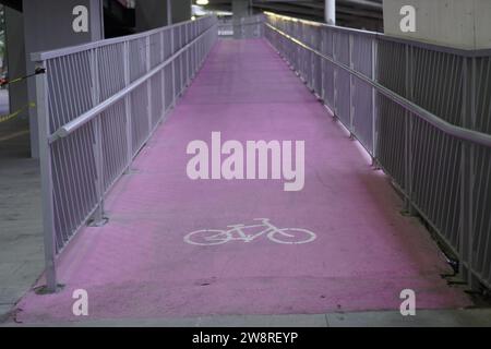 piste ciclabili rosa destinate ai ciclisti Foto Stock