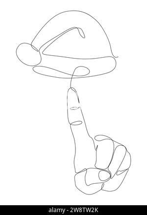 Una linea continua di mano con il cappello di Babbo Natale. Concetto vettoriale illustrazione Natale sottile. Idee per le vacanze creative per disegnare i contorni. Illustrazione Vettoriale