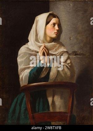 Giovane donna che prega in chiesa (1854), di Jules Breton. Foto Stock