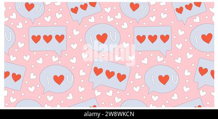 Simpatico motivo disegnato a mano con icone dei messaggi d'amore. Design vettoriale perfetto per San Valentino. Illustrazione Vettoriale