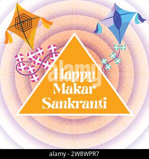 Harvest High-Flyers: Celebra Uttarayan con i vettori artistici di aquiloni, abbraccia lo spirito di Makar Sankranti con un vivace vettore di aquiloni! Ogni aquilone, ador Illustrazione Vettoriale