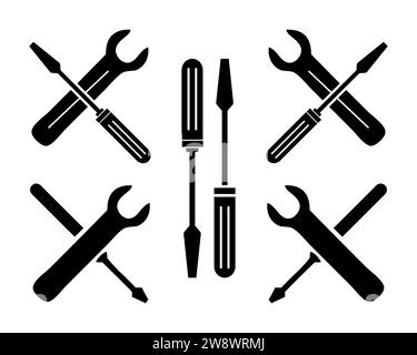 Simbolo dello strumento di manutenzione, segnale di impostazione e riparazione, chiave con icona cacciavite. Illustrazione Vettoriale