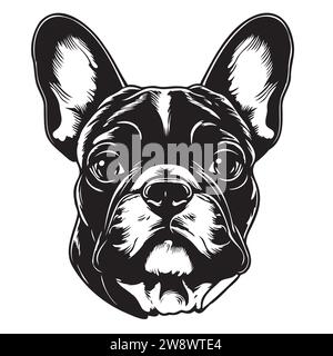 Testa Bulldog francese, illustrazione vettoriale, colore nero, immagine vettoriale Illustrazione Vettoriale