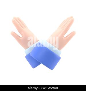 Gesto incrociato con le mani. Bracci incrociati espressione di rifiuto. Simbolo negativo. Segnale di stop. Dire di no Difesa o restrizione. Illustrazione 3D disegno piatto. Foto Stock