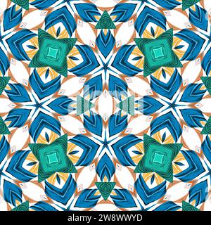 pattern, tile, mandala, senza cuciture, design, digitale, illustrazione, decorazione, ornamento, ornamentale, arte, simmetrica, simbolo, sfondo, tessuto Foto Stock