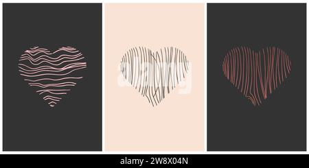 Set di poster, cartoline, brochure, poster, decorazioni, poster, poster e stampe astratte e contemporanee per San Valentino Illustrazione Vettoriale