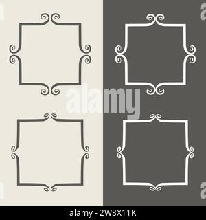 Graziose cornici disegnate a mano. Bordi della spazzola di inchiostro con stravaganti scarabocchi. Elementi grafici per baby shower o invito a nozze, gr Illustrazione Vettoriale