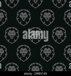 Elegante motivo Lions senza cuciture in grigio e nero. Elegante sfondo animale. Illustrazione Vettoriale