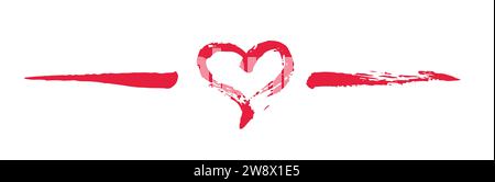 Cuore San Valentino oscillante dipinto a mano con pennello e inchiostro, isolato su sfondo bianco. Illustrazione vettoriale. Illustrazione Vettoriale
