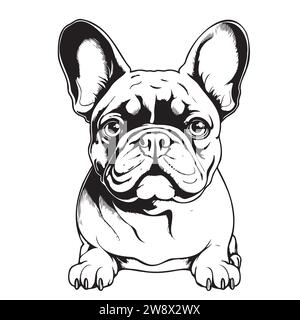 Testa frontale Bulldog francese, illustrazione vettoriale, colore nero, immagine vettoriale animali domestici Illustrazione Vettoriale