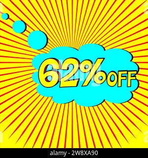 ETICHETTA SCONTO TAG, OFFERTA BANNER, PROMOZIONE, VENDITA, OFFERTA 62% Illustrazione Vettoriale