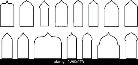 Versatili bordi e modelli di design per cornici in stile islamico. Illustrazione Vettoriale