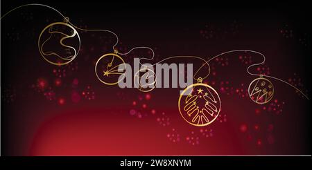 Illustrazione delle palline di Natale con scintille su sfondo ROSSO Illustrazione Vettoriale