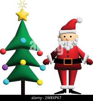 illustrazione di babbo natale con albero di natale Illustrazione Vettoriale