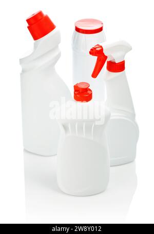 Quattro bottiglie di detergente Foto Stock