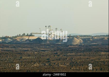 La miniera a cielo aperto di Nochten è una miniera di lignite a cielo aperto nell'alta Lusazia settentrionale, gestita dalla Vattenfall Europe Mining AG. Fino a 17 milioni Foto Stock