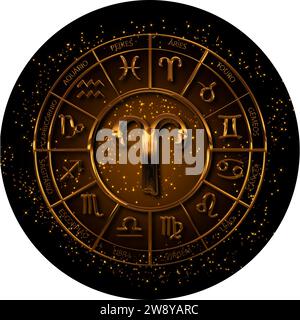 CERCHIO DI ZODIAC D'ORO SIGNS ARIETE Foto Stock