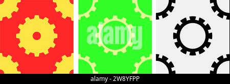 set di sfondi con motivo senza cuciture con illustrazione degli ingranaggi Illustrazione Vettoriale