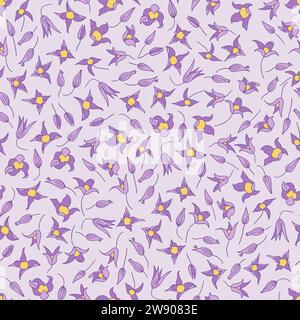 Motivo floreale viola con piccoli fiori viola sullo sfondo. Ripetizione dispersa. Illustrazione Vettoriale
