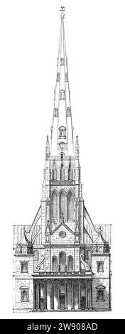 Incisione vintage del 1854 sul fronte occidentale di Old St Paul's Cathedral, distrutta nel grande incendio di Londra del 1666. Foto Stock