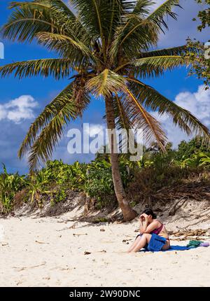 South Pacific Cruise / Una nave da crociera di sesso femminile proveniente da Carnival Splendor gode della spiaggia di Mystery Island. Dopo la partenza da Sydney Austral Foto Stock