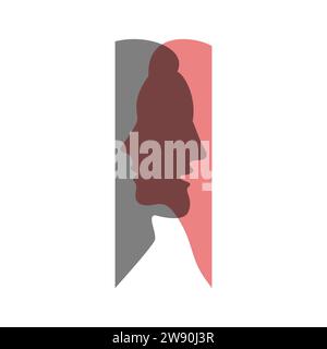 Che si intersecano le silhouette di uomo e donna. Ritratti vettoriali di un paio. Livelli trasparenti. Rapporto tra uomo e donna. Illustrazione vettoriale. Illustrazione Vettoriale