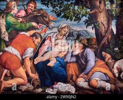 Riposo durante la fuga in Egitto - olio su tela - Jacopo Bassano - 1547 - Milano, Pinacoteca Ambrosiana Foto Stock