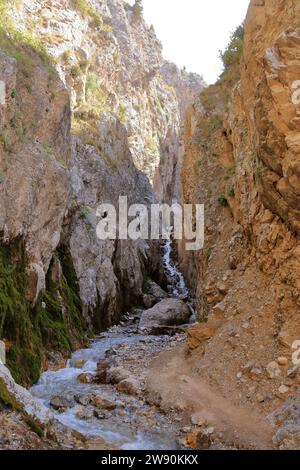 fiume ai piedi della cascata vicino ad Arslanbob, Kirghizistan, Asia centrale Foto Stock