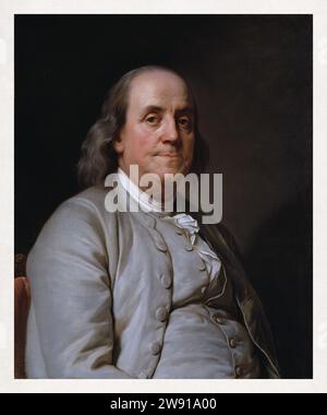 Ritratto di Benjamin Franklin di Joseph-Siffred Duplessis dipinto nel 1785. Foto Stock