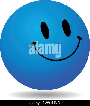 Pallina facciale sorridente Blu| palline con faccia sorridente | simbolo sorriso |segno sorriso, emoticon sorridente con Happy Illustrazione Vettoriale