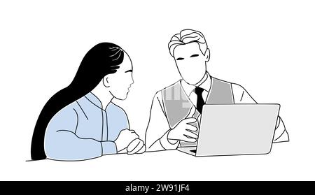 Uomo anziano che lavora su un notebook con un collega vettoriale Illustrazione Vettoriale