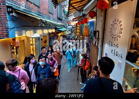 Famoso ritrovo gastronomico, Jiufen Old Street, Ruifang, Taipei, Taiwan Foto Stock