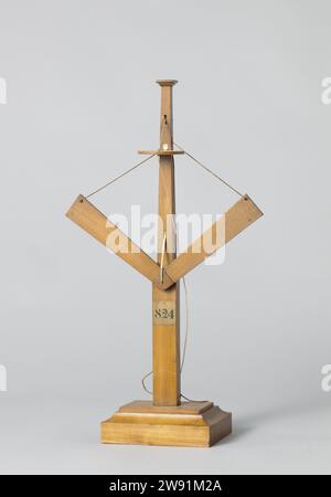 Modello di un telegrafo ottico per navi, Engelbert Lucas, 1835 modello dimostrativo modello di un telegrafo ottico. Modello schematico di un telegrafo ottico, su piedistallo. Il palo, anche se di diametro rettangolare, propone un albero e una steng a cui sono attaccate le parti mobili. Questi sono costituiti da due bracci a fiamma sotto e da una piastra ovale in alto, che può essere ripiegata verso l'alto e verso il basso intorno a una cerniera; tutte le parti vengono spostate con corde che scorrono verso il basso sulle fette dell'albero. Legno olandese (materiale vegetale). ottone (lega). corda Foto Stock