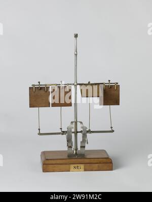 Modello di un telegrafo ottico per navi, Engelbert Lucas, 1836 modello dimostrativo modello di un telegrafo ottico, su piedistallo. Il palo, in ferro, può rappresentare un montante o una bandiera attaccata a cui sono fissate le parti mobili. Quattro piastre quadrate in legno sono fissate a una RA, intorno alle quali possono girare. Con le leve sottostanti, possono essere posizionate in tre posizioni: Verticale, orizzontale o sospesa. Legno olandese (materiale vegetale). ottone (lega). ferro (metallo) Foto Stock