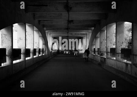 Ponte doppio Tirunelveli in architettura monocromatica nel buio Foto Stock