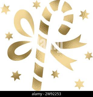 Canna da zucchero con stelle e mesh in oro con sfondo trasparente Illustrazione Vettoriale