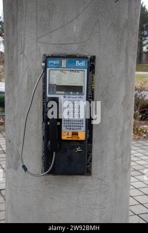 Telefono a pagamento presso l'Ontario Tourist Information Centre di Hawkesbury, Ontario, Canada Foto Stock