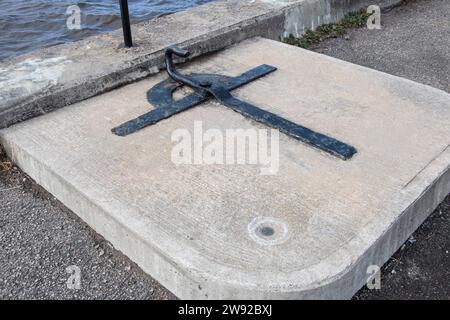 Gancio di corda d'epoca al faro di Grenville a Quebec, Canada Foto Stock