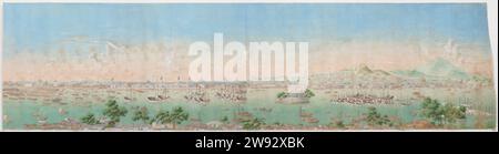 Vista del fiume delle Perle con la città di Canton, anonimo, rotolo sospeso a 1771° Vista della città di Canton dalla riva meridionale del Chu-Kiang (fiume perlato). Sulla sinistra, sulla riva settentrionale, l'isola di Shamian con cinque fabbriche straniere (v.l.n.r. Danimarca, Austria, Svezia, Inghilterra e Paesi Bassi). A destra della città di Canton, in parte contro una collina. Un'ampia varietà di barche su tutta la lunghezza del fiume. Ha lasciato piccole barche. Per Shamian qualche tre padroni. Nel mezzo del fiume un'isola arrotondata. A destra di tre padroni. Seta cinese. pittura ad acquerello (vernice) Foto Stock